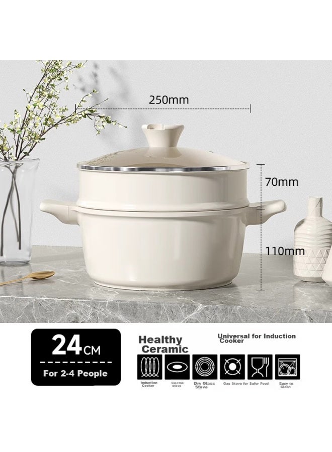 Redchef Red Kitchen Titanium Ceramic Soup Pot With Steamer Insert, 24cm, For Home Use, Stewing Pot, Soup Pot, Braising Pot, Porridge Cooker, Compatible With Induction Cooker And Gas Stove - Image 1