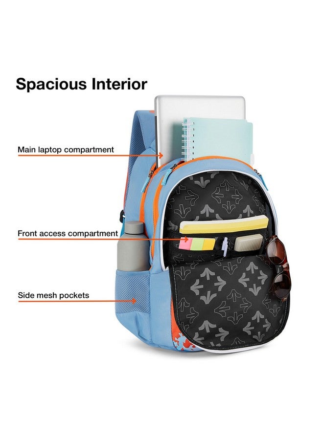 Nasher Miles Biology 5 Compartment Laptop Backpack 45 Liters Polyester with Raincover| Front Organiser Ideal for College, School Bags for Boys & Girls (Blue Orange) - Image 3