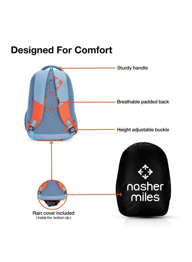 Nasher Miles Biology 5 Compartment Laptop Backpack 45 Liters Polyester with Raincover| Front Organiser Ideal for College, School Bags for Boys & Girls (Blue Orange) - Image 4