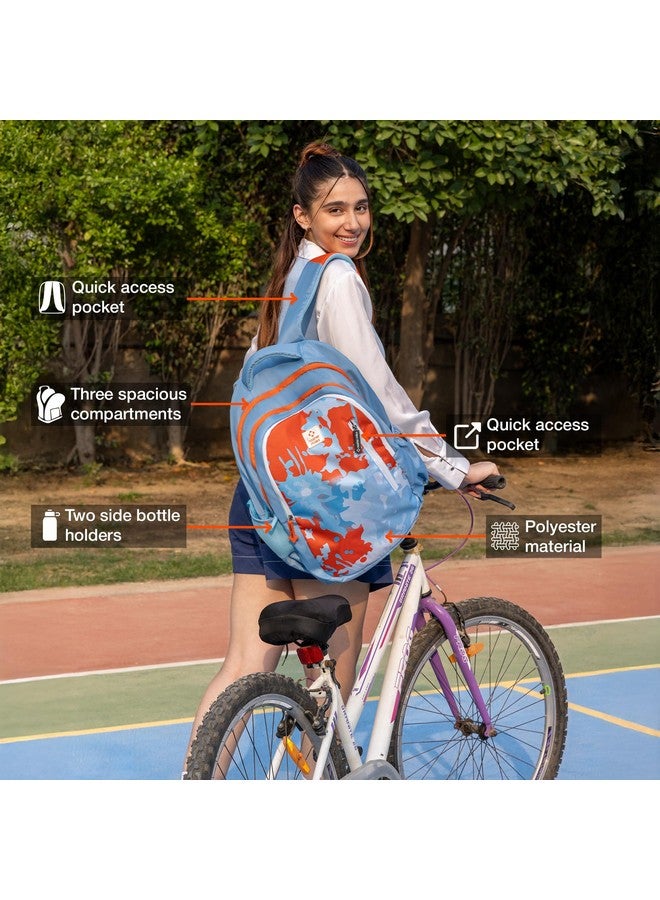 Nasher Miles Biology 5 Compartment Laptop Backpack 45 Liters Polyester with Raincover| Front Organiser Ideal for College, School Bags for Boys & Girls (Blue Orange) - Image 2