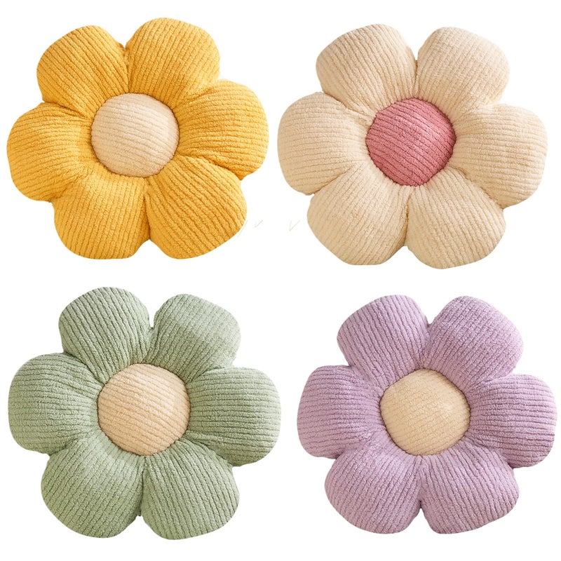 XIAIJIA 4 Pcs Flower Shaped Pillow Cushion - Decorative Daisy for Bed, Cute Throw, Floor Pillow, Soft Seat Cushion 15.7" - Image 1