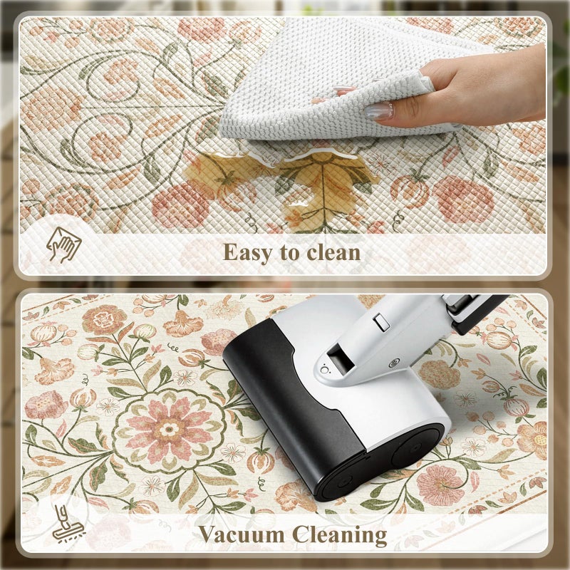 KIMODE Anti Fatigue Mats for Kitchen Floor Non Slip,Farmhouse Boho Floral Standing Kitchen Rugs Sets of 2,Comfort Cushioned Padded Ergonomic Carpet for Laundry Sink Office,Beige - Image 4