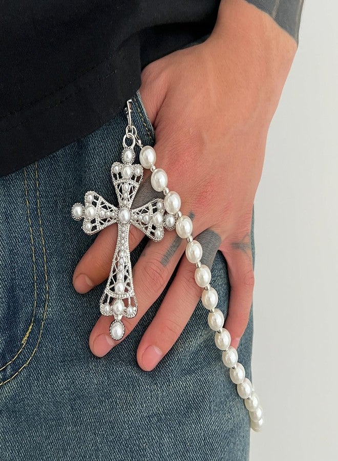 ANGLEQUEEN Pearl Cross Pants Chains for Men Women Cross Wallet Chain Gothic Hip Hop Pearl Pocket Chains Jean Chain Wallets Fashion Jewelry for Women 2025 - Image 3