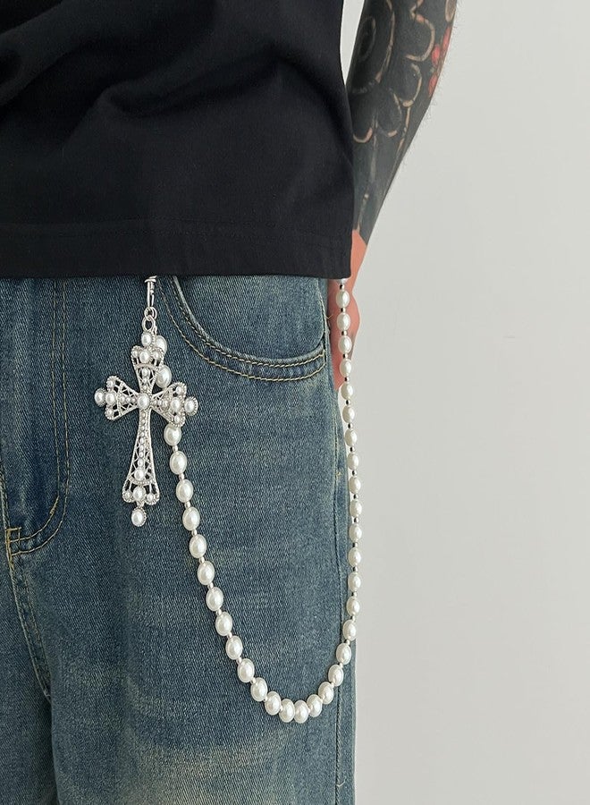 ANGLEQUEEN Pearl Cross Pants Chains for Men Women Cross Wallet Chain Gothic Hip Hop Pearl Pocket Chains Jean Chain Wallets Fashion Jewelry for Women 2025 - Image 2