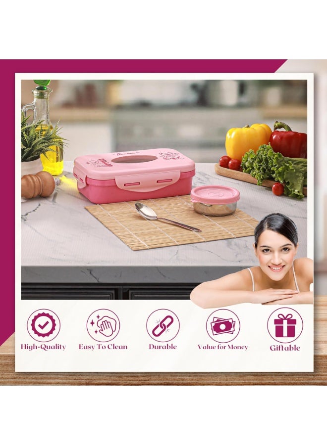 Trueware Alfa Insulated Inner Steel Thermoware BPA Free, Airtight, Food Grade, 2 Containers Lunch Box 600 ML & 150ml with spoon - Image 4