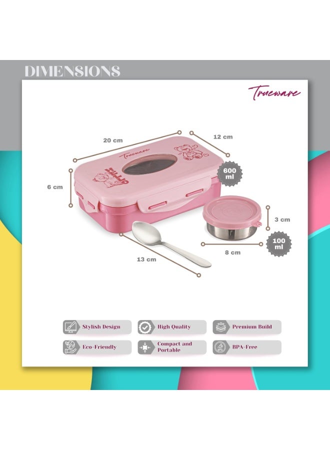 Trueware Alfa Insulated Inner Steel Thermoware BPA Free, Airtight, Food Grade, 2 Containers Lunch Box 600 ML & 150ml with spoon - Image 3