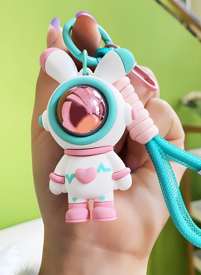 Generic Creative Cool Stylish Astronaut Car Keychain Heart Love Rabbit Pendant Key-Chains Astronaut Keyring Gift Pendant for Handbag Tote Purse Backpack Bag Decoration Car Key Wrist Strap  - Image 2