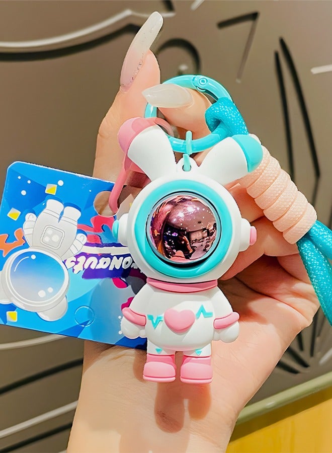 Generic Creative Cool Stylish Astronaut Car Keychain Heart Love Rabbit Pendant Key-Chains Astronaut Keyring Gift Pendant for Handbag Tote Purse Backpack Bag Decoration Car Key Wrist Strap  - Image 3