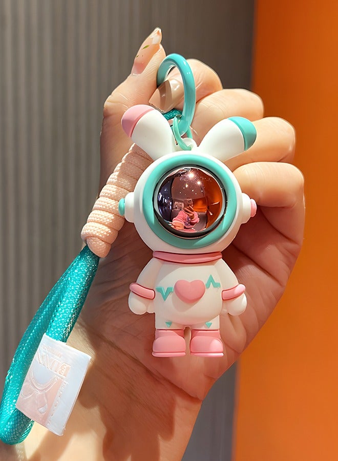 Generic Creative Cool Stylish Astronaut Car Keychain Heart Love Rabbit Pendant Key-Chains Astronaut Keyring Gift Pendant for Handbag Tote Purse Backpack Bag Decoration Car Key Wrist Strap  - Image 5