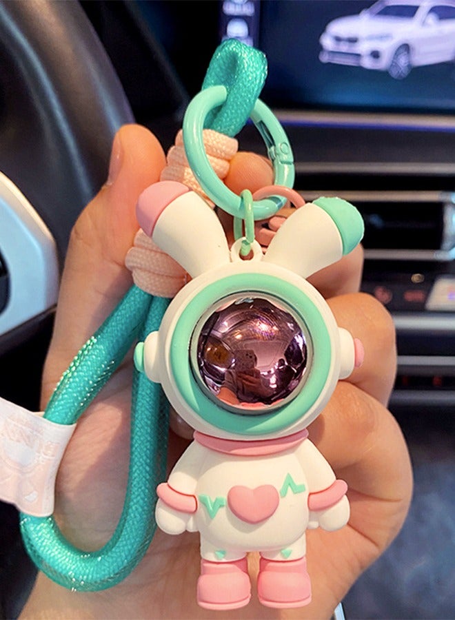 Generic Creative Cool Stylish Astronaut Car Keychain Heart Love Rabbit Pendant Key-Chains Astronaut Keyring Gift Pendant for Handbag Tote Purse Backpack Bag Decoration Car Key Wrist Strap  - Image 4
