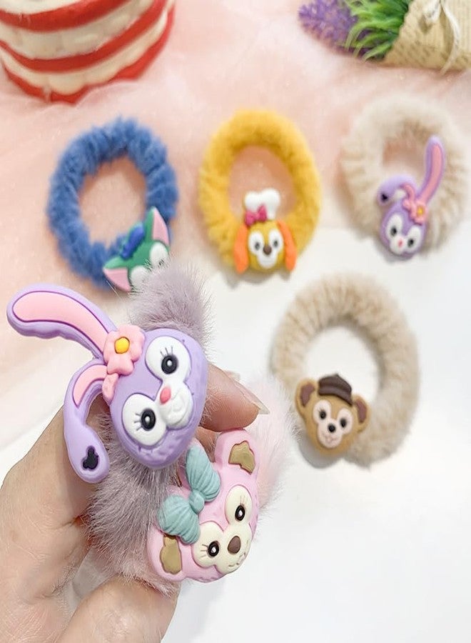 QUILBOOL Hair Ring Korean version of Simple Hair Rope Hair leather tendon network winter new cartoon hair head rope, Hair Rubber Band Fluffy with Rope Frog Elastic Scrunchies Hair Ropes, Satin Hair Ties for Girls - 3pc, Multicolor. - Image 4
