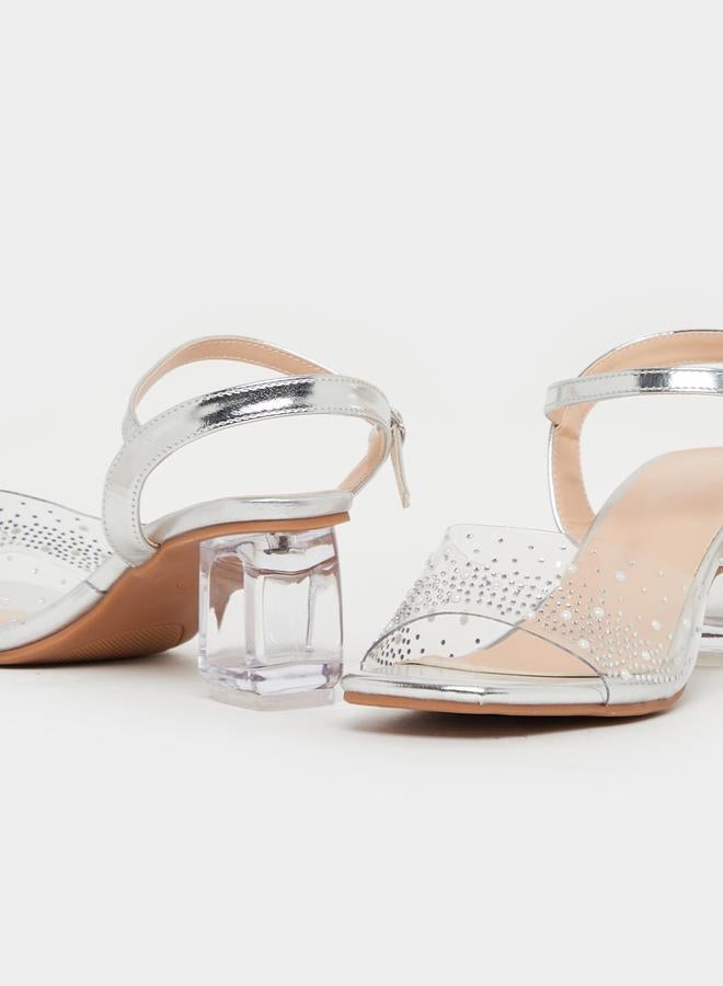 Take Two Rhinestone Embellished Block Heel Sandals by Styli - Image 4