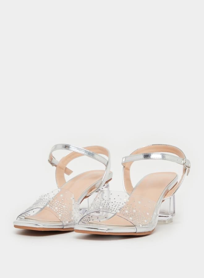 Take Two Rhinestone Embellished Block Heel Sandals by Styli - Image 3