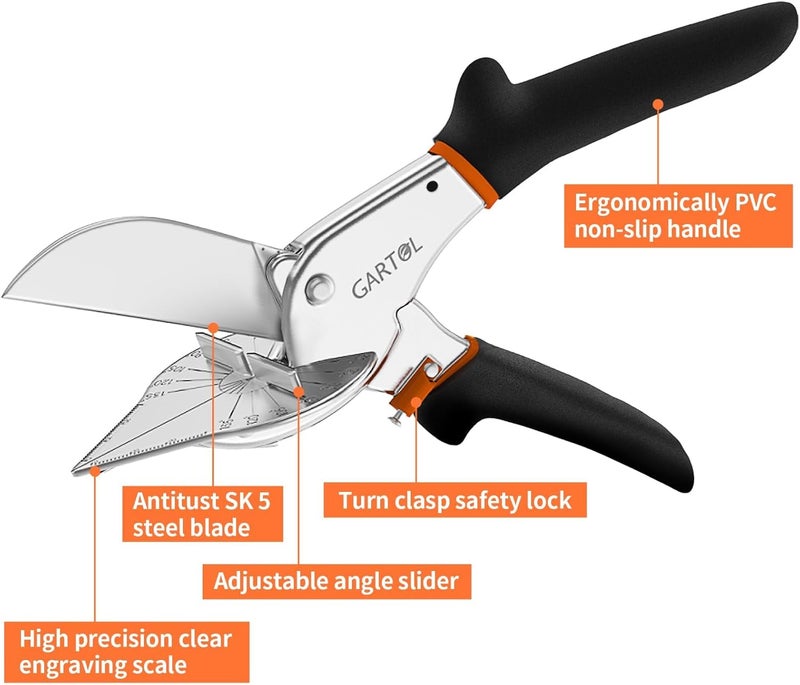 GARTOL Miter Shears- Multifunctional Trunking Shears for Angular Cutting of Moulding and Trim, Adjustable at 45 to 135 Degree, Hand Tools for Cutting Soft Wood, Plastic, PVC, with Replacement Blades - Image 3