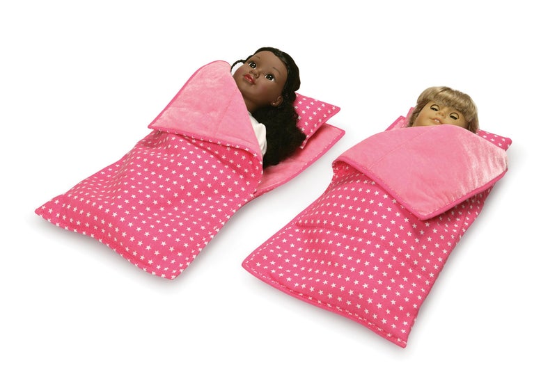 Badger Basket Double Trolley Doll Carrier with Two Sleeping Bags and Pillows – Perfect for 18-Inch Dolls in Pink Star Design - Image 2