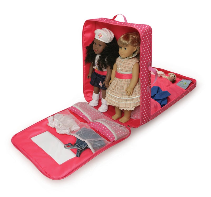 Badger Basket Double Trolley Doll Carrier with Two Sleeping Bags and Pillows – Perfect for 18-Inch Dolls in Pink Star Design - Image 3
