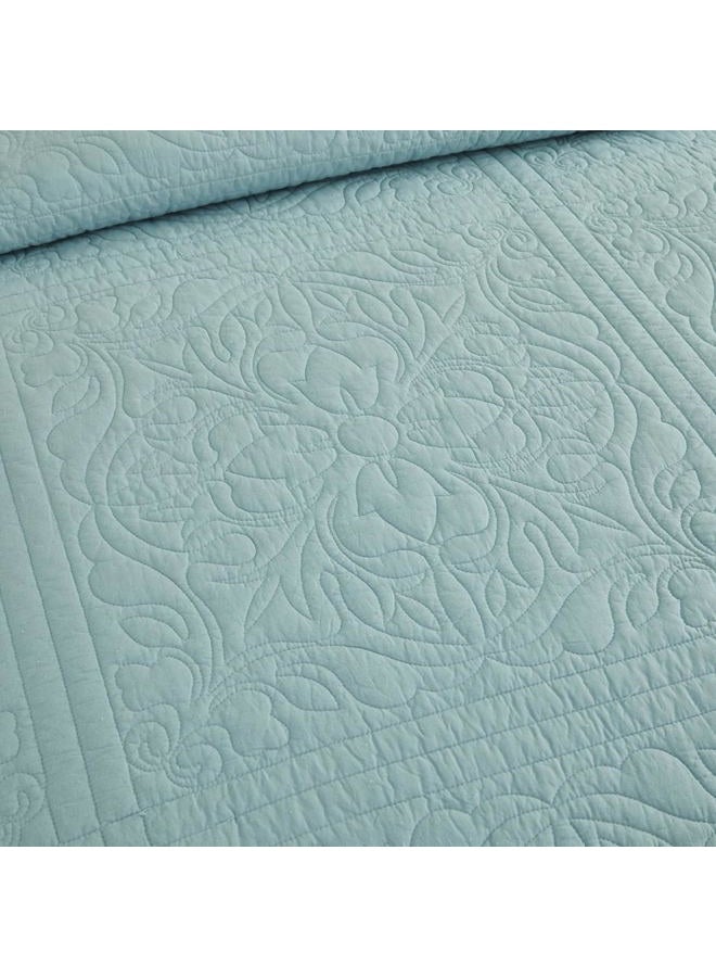 WINLIFE 100% Cotton Quilted Pillow Sham Floral Printed Pillow Cover (King, Denim Blue) - Image 5
