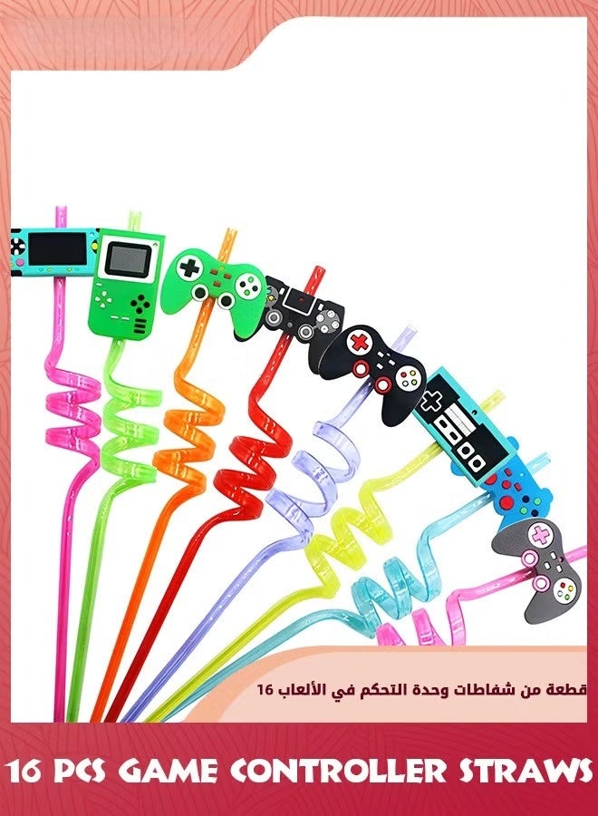 16 جهاز كمبيوتر شخصي القش الحزب,لعبة تحكم الشرب القش,فيديو لعبة الحزب المفضلات,قابلة لإعادة الاستخدام الألعاب القش البلاستيكية,هدايا Goodie للأطفال لاعب الشاطئ حزب الإمدادات الديكورات,القش القابل للتصرف,, - Image 1