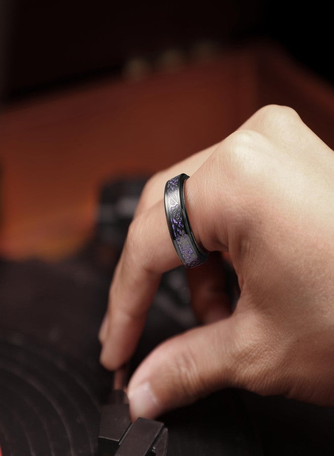 King Will 316L Stainless Steel Spinner Fidget Ring for Mens- 8mm Fidget Stress Relieving Anxiety Ring with Black Celtic Dragon Purple Carbon Fiber Inlay, Comfor Fit Wedding Band Ring Size 7.5 - Image 5