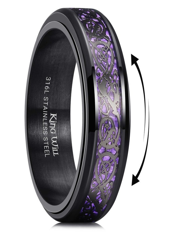 King Will 316L Stainless Steel Spinner Fidget Ring for Mens- 8mm Fidget Stress Relieving Anxiety Ring with Black Celtic Dragon Purple Carbon Fiber Inlay, Comfor Fit Wedding Band Ring Size 7.5 - Image 1