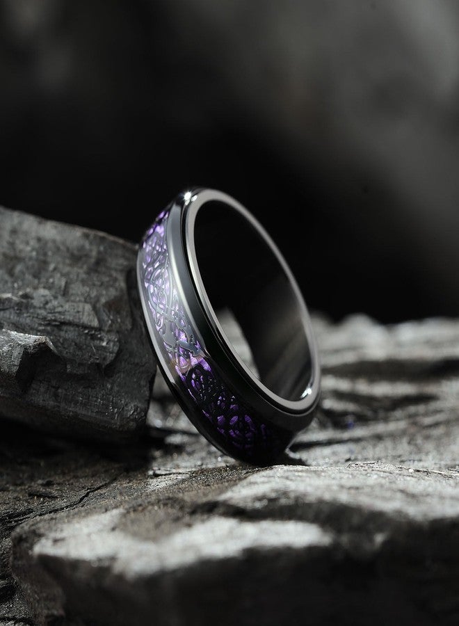 King Will 316L Stainless Steel Spinner Fidget Ring for Mens- 8mm Fidget Stress Relieving Anxiety Ring with Black Celtic Dragon Purple Carbon Fiber Inlay, Comfor Fit Wedding Band Ring Size 7.5 - Image 2