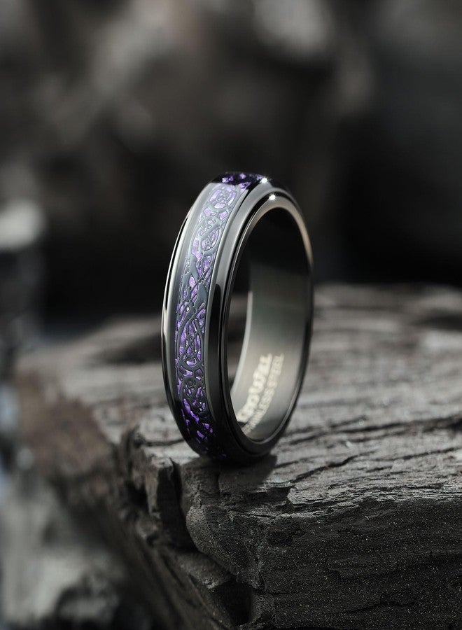 King Will 316L Stainless Steel Spinner Fidget Ring for Mens- 8mm Fidget Stress Relieving Anxiety Ring with Black Celtic Dragon Purple Carbon Fiber Inlay, Comfor Fit Wedding Band Ring Size 7.5 - Image 3