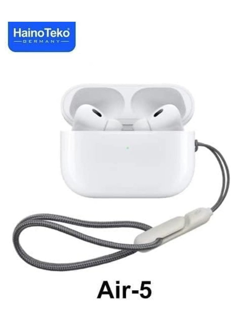 Haino Teko Air 5 Wireless In-Ear Bluetooth Earphones – High-Quality Sound, Comfortable Fit, Compatible with iPhone & Android – Sleek White Design, Long Battery Life - Image 3