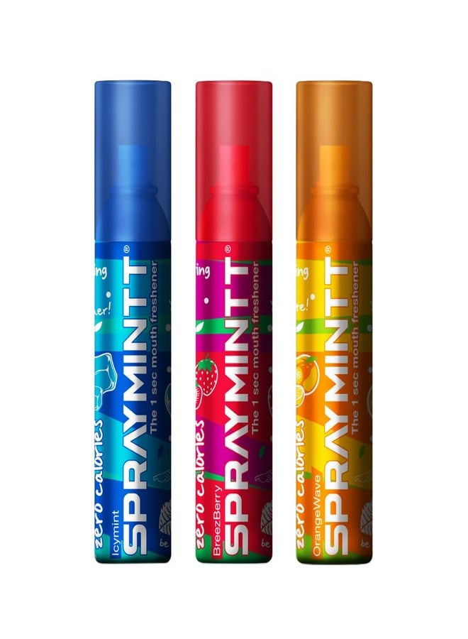 Spraymintt معطر فم سبرايمنت | مخواس | منعش للفم | نظافة الفم | أكثر من 175 بخة من الانتعاش الفوري طويل الأمد بدون سعرات حرارية | بنكهة النعناع المنعش + نكهة التوت البري + نكهة البرتقال المنعش | 15 غرام - عبوة من 3 قطع - Image 1