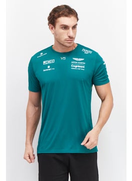 Aston Martin Men Sportswear Fit Short Sleeve Brand Logo Training T-Shirt, Green  - Image 1