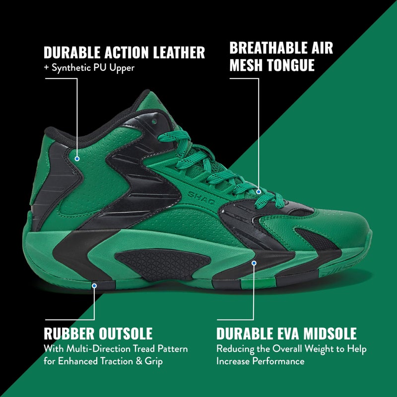 SHAQ Devastator 2.0 High Top Basketball Shoes for Men, Indoor or Outdoor Court Basketball Mens Sneakers - Black, White, Green or Blue Size 8 to 13 - Dark Green/Black, 10 Medium - Image 2