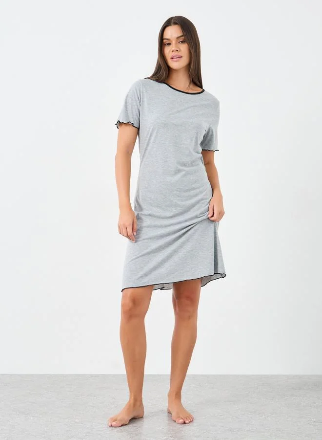ستايلي Styli Back Lace Bow Detail Contrast Hem Sleep T-Shirt Dress