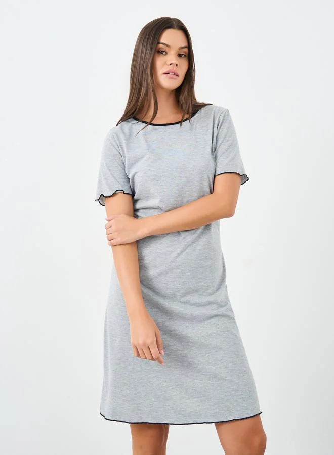 ستايلي Styli Back Lace Bow Detail Contrast Hem Sleep T-Shirt Dress