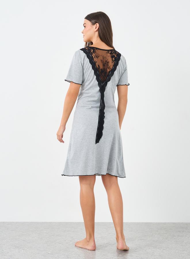 Styli Back Lace Bow Detail Contrast Hem Sleep T-Shirt Dress - Image 4