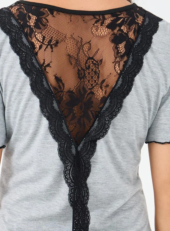 Styli Styli Back Lace Bow Detail Contrast Hem Sleep T-Shirt Dress