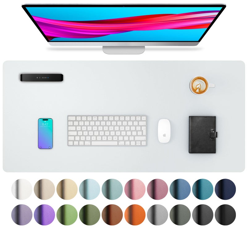 Aothia Leather Desk Pad Protector, Large Mouse Pad, Office Mat, Non-Slip PU Leather Blotter, Laptop Desk Pad, Waterproof Writing Pad for Office and Home (Barely Grey, 23.6" x 13.7") - Image 1