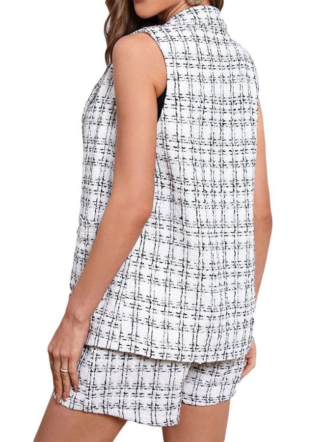 Mina Self 2024 Summer Sleeveless Blazer Jackets for Women Lightweight Fashion Casual Open Front Work Office Vest Tops Pockets, Tweed-white, XX-Large - Image 5