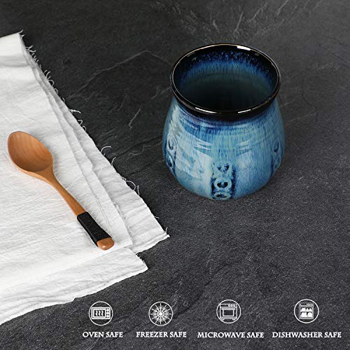 HAOTOP Ceramic Utensil Holder, Small Utensil Crock Ideal for Spoons, Forks and Knives, Easy to Clean 30 oz (Gradient Blue) - Image 4