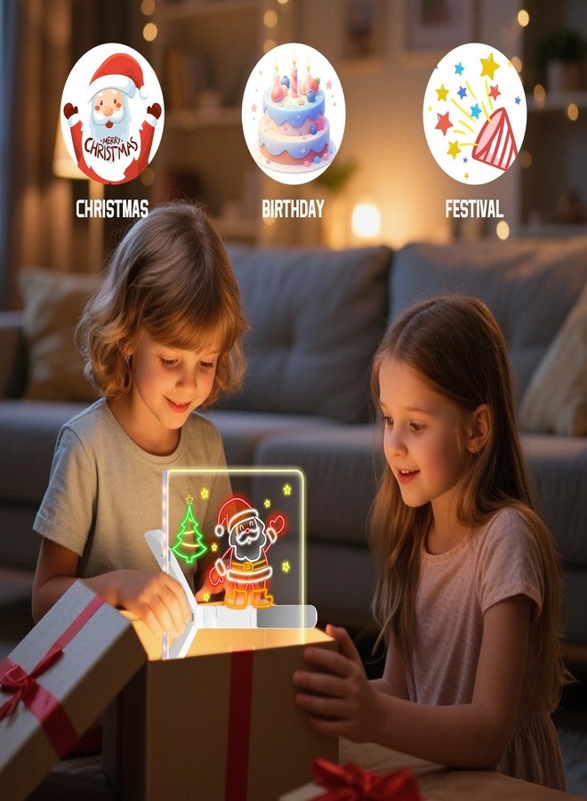 لوحة رسم بإضاءة LED، لوحة ملاحظات بإضاءة LED مع قلم تلوين، لوحة رسائل أكريليك قابلة للمسح الجاف مقاس 12 بوصة × 8 بوصة مع إضاءة، لوحة كتابة بإضاءة LED كهدية لعيد الميلاد. - Image 3