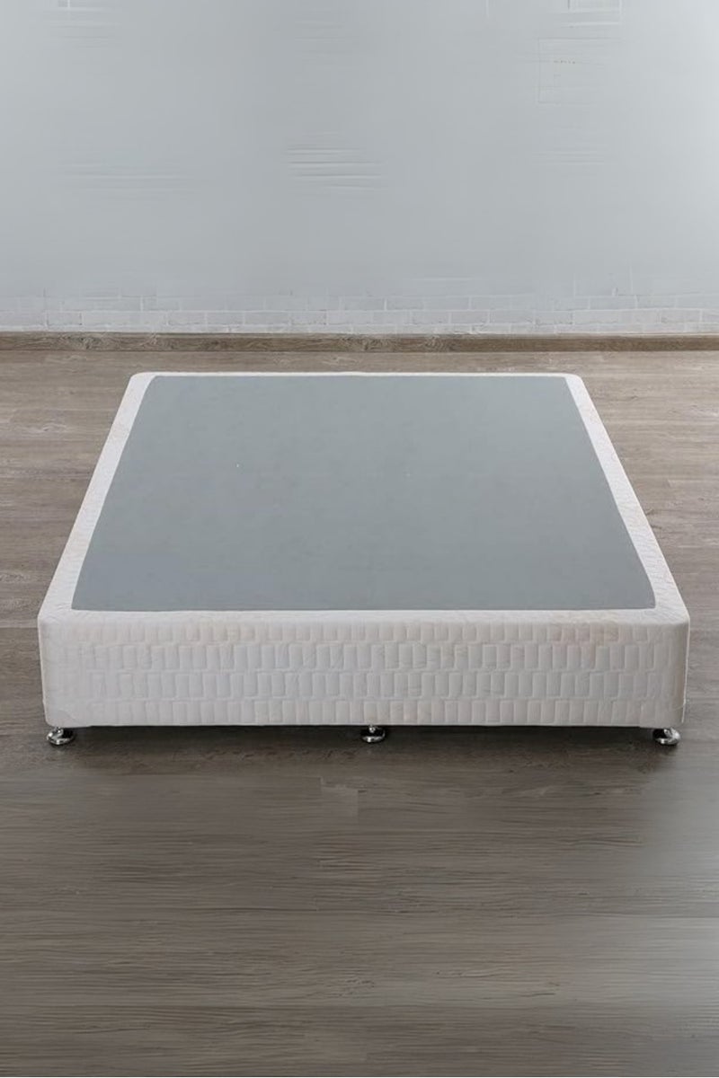 Karnak Premium Divan Bed Base with Chrome Legs – King Size 180cm x 200cm , White Woven Fabric – Modern Minimalist Foundation Platform for Mattress – Durable & Stylish Support - Image 1