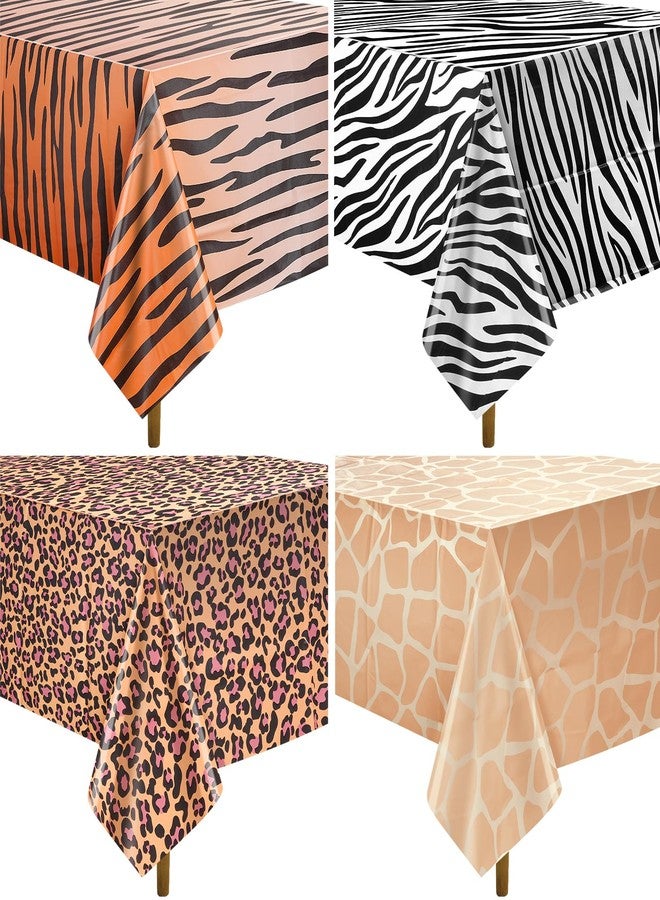 MASHAN 4Pack Animal Safari Tablecloth Jungle Animal Zoo Theme Party Table Cloth Leopard Tiger Zebra Giraffe Print Table Cover for Jungle Safari Birthday Baby Shower Party Decorations (Four Styles) - Image 1