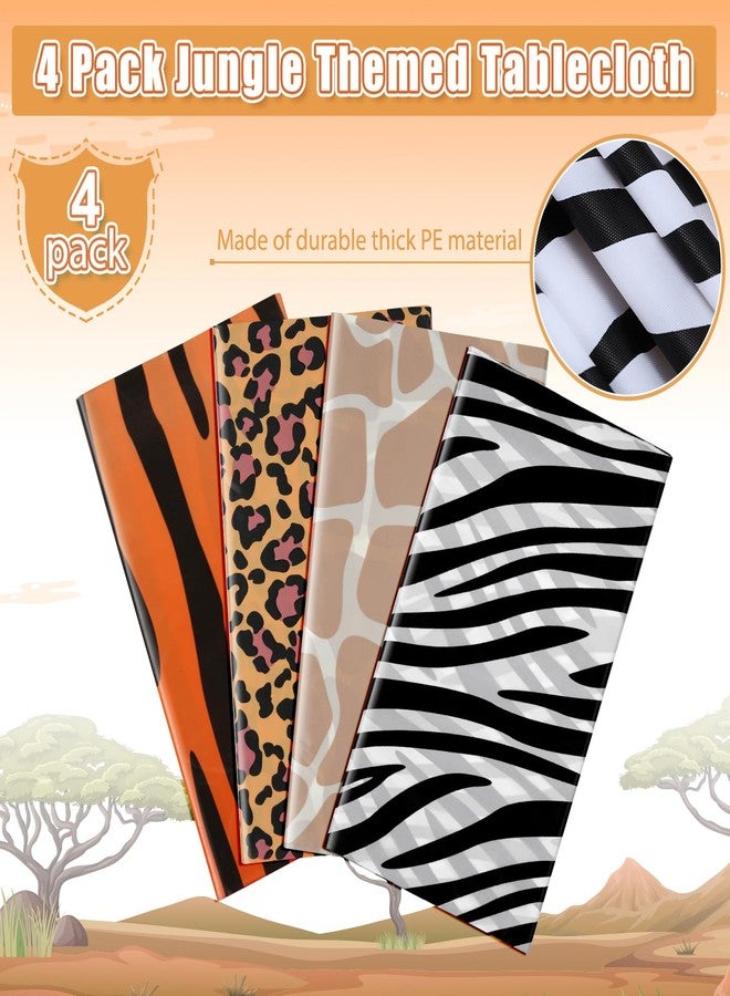 MASHAN 4Pack Animal Safari Tablecloth Jungle Animal Zoo Theme Party Table Cloth Leopard Tiger Zebra Giraffe Print Table Cover for Jungle Safari Birthday Baby Shower Party Decorations (Four Styles) - Image 4