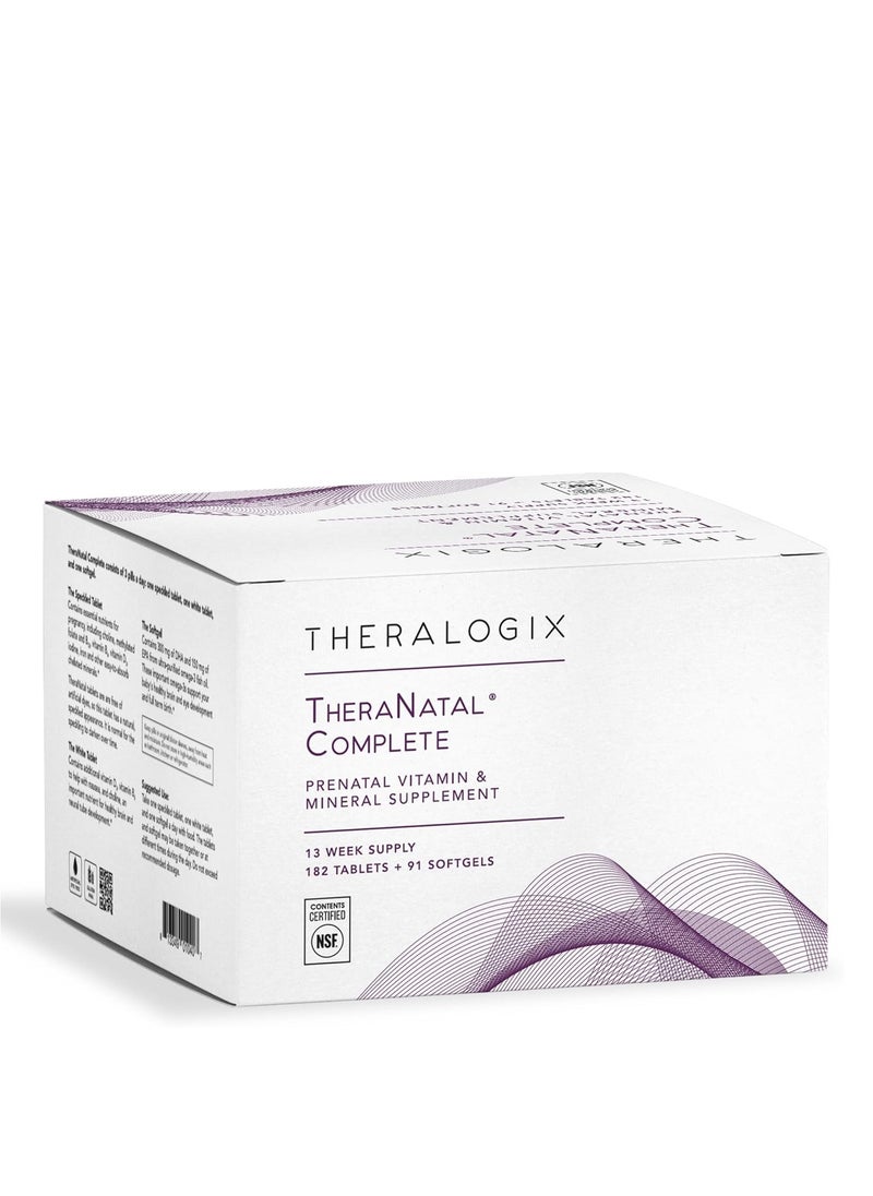 Theralogix Theranatal Complete Prenatal Vitamin & Mineral Supplement 13 week supply 182 tablets + 91 Softgels  - Image 1