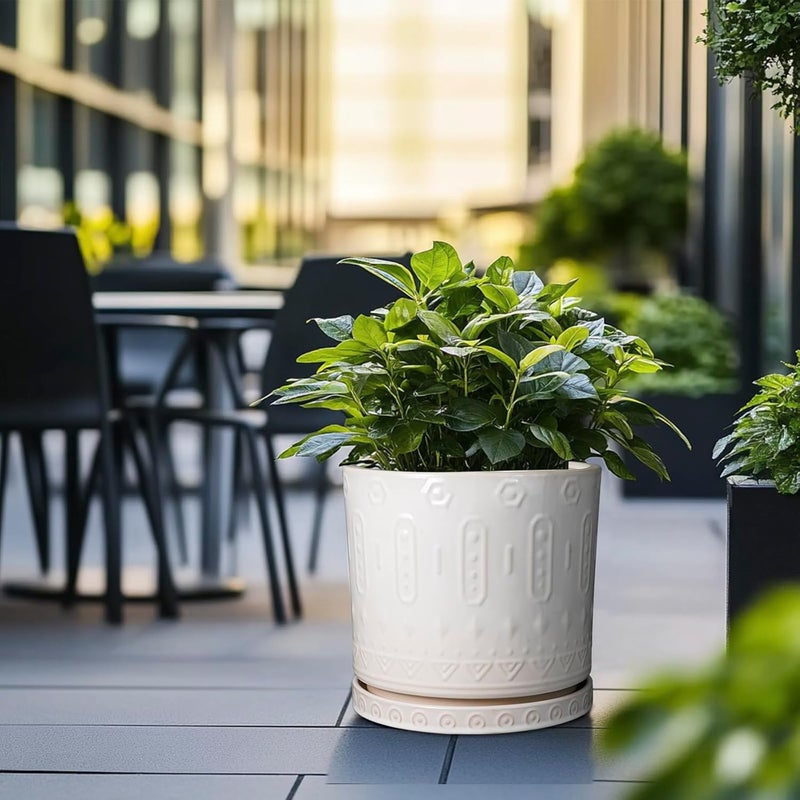 Eightpot 12 Inch Ceramic Planter Pot Large Flower Pot for Indoor Outdoor Plants Round Plant Pot with Drainage Hole and Saucer Garden Planter Pot White - Image 4