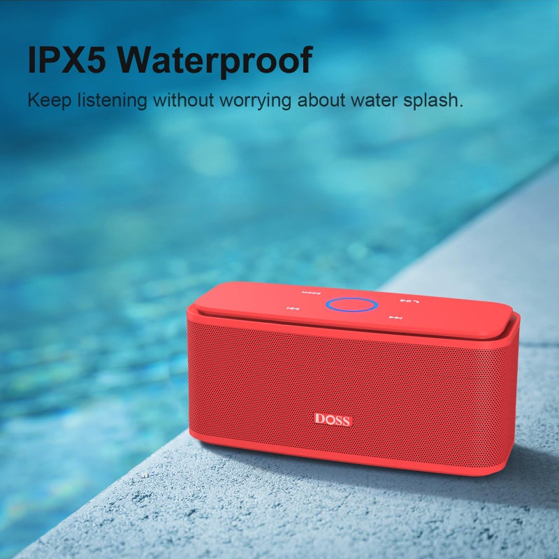 DOSS SoundBox Touch Wireless Bluetooth Speaker-12W HD Sound with Rich Bass, IPX5 Waterproof, 20H Playtime, Ideal Christmas & White Elephant Gift for Men, Women, Teens, Office, Home, Travel-Red - Image 4