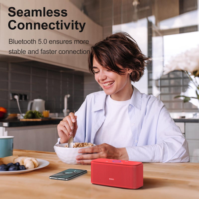 DOSS SoundBox Touch Wireless Bluetooth Speaker-12W HD Sound with Rich Bass, IPX5 Waterproof, 20H Playtime, Ideal Christmas & White Elephant Gift for Men, Women, Teens, Office, Home, Travel-Red - Image 5