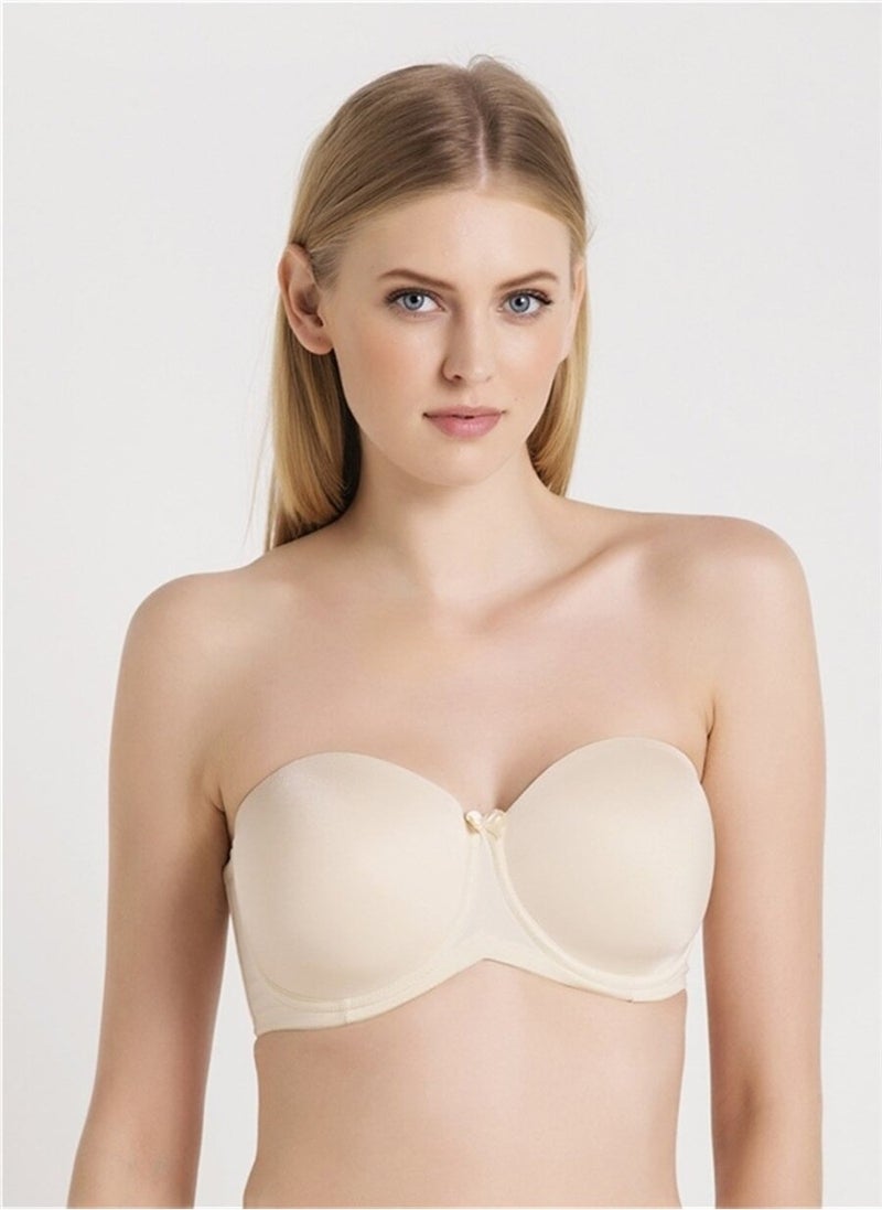 Magic Form 7038 Plain Fabric Plus Size Thin Sponge Strapless Bra - Tan  - Image 1