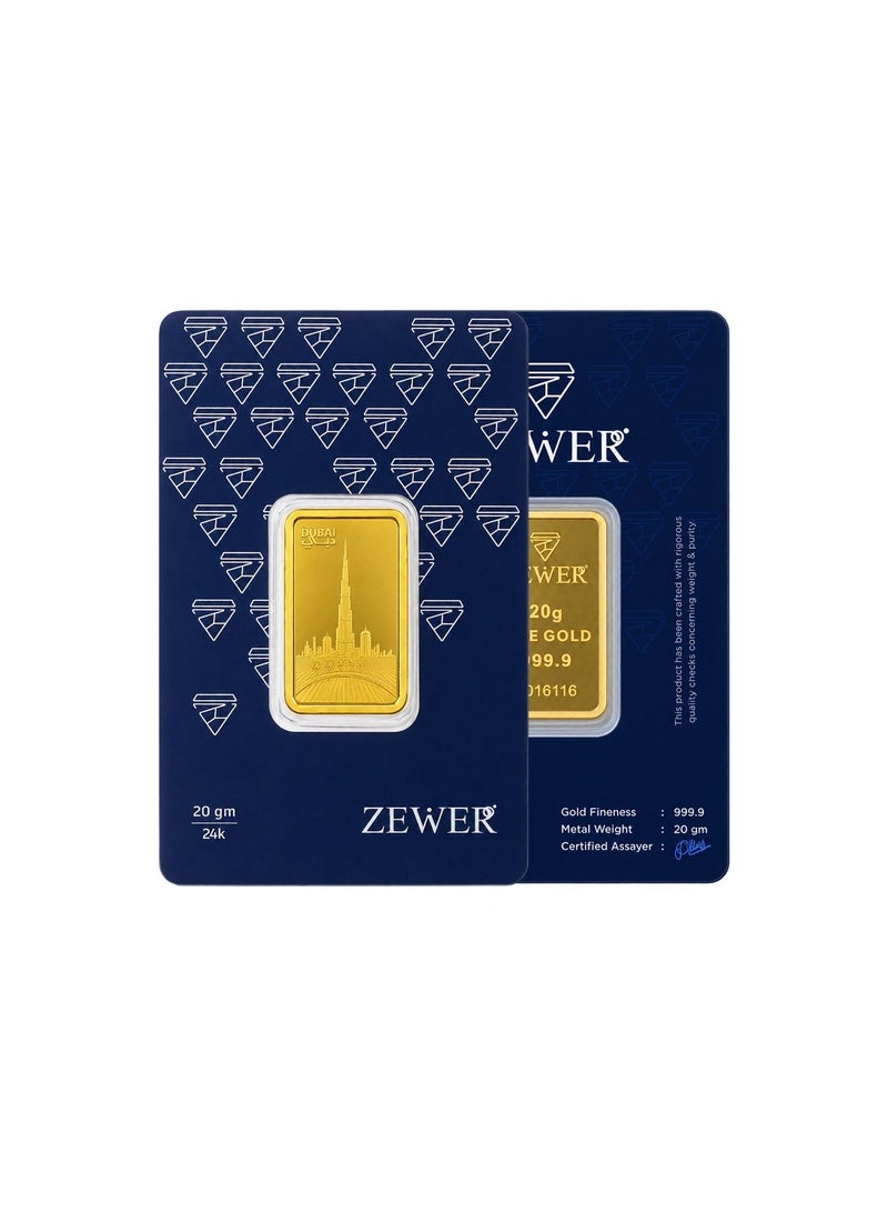 Zewer 20g 24K 999.9 Fine Gold Bar with Burj Khalifa Design - Image 3