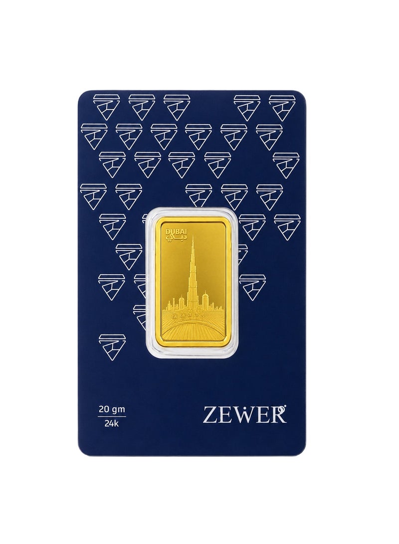 Zewer 20g 24K 999.9 Fine Gold Bar with Burj Khalifa Design - Image 2