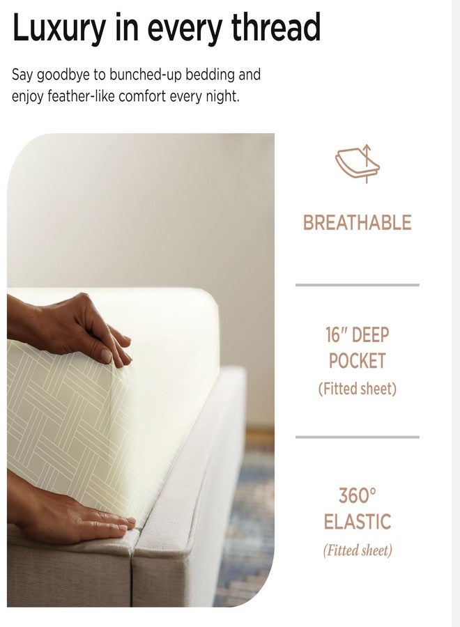 Threadmill Luxury 100% Cotton Full Bed-Sheets - 800 Thread Count Jacquard Celine Ivory,4 Pc Striped Best Sheets for Bed, Damask Sheets with Elasticized Deep Pocket - Image 3