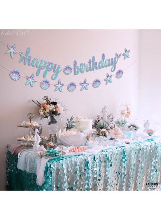 Blue Happy Birthday Banner - 10 Feet, No DIY | Mermaid Birthday party Decorations, Happy Birthday Sign | Mermaid Birthday Banner for Under The Sea Party Decorations - view 2